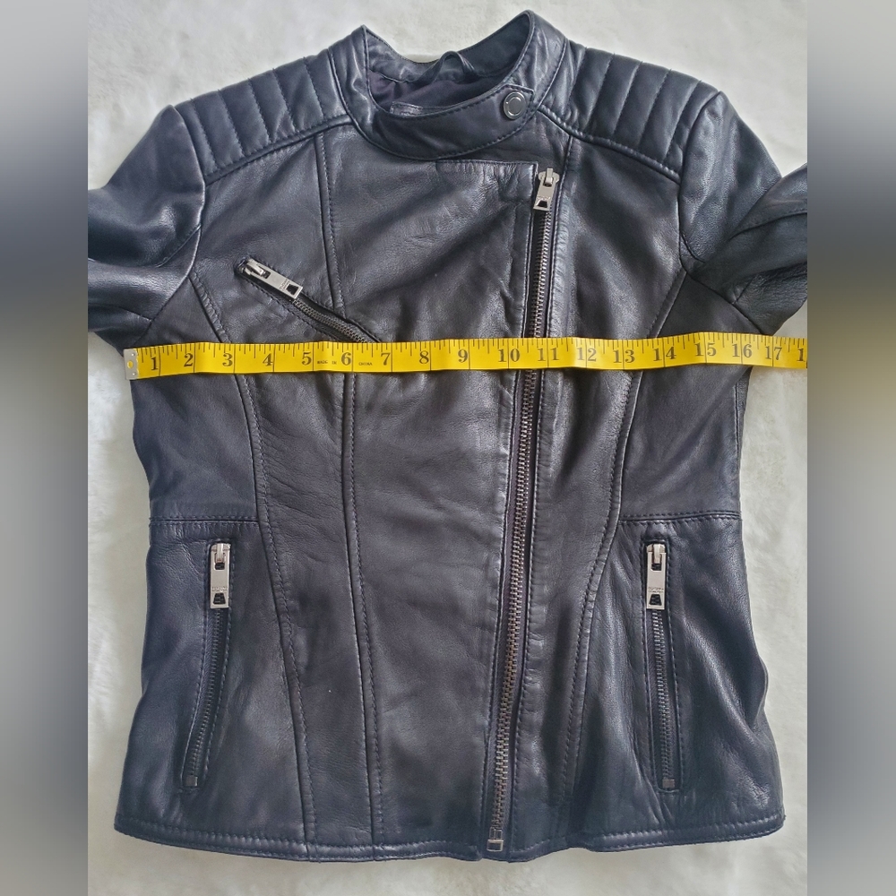 Bershka casull wear Sheep Leather Black Moto Jacket Womens Sz S - Picture 12 of 16